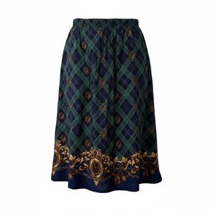 Vintage Jantzen Petite Skirt Equestrian Baroque Plaid Tartan Green Blue Gold